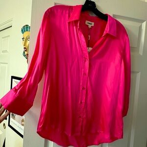 L’agence Neon Pink Silk blouse with 3/4 sleeves Flaw hole in right shoulder